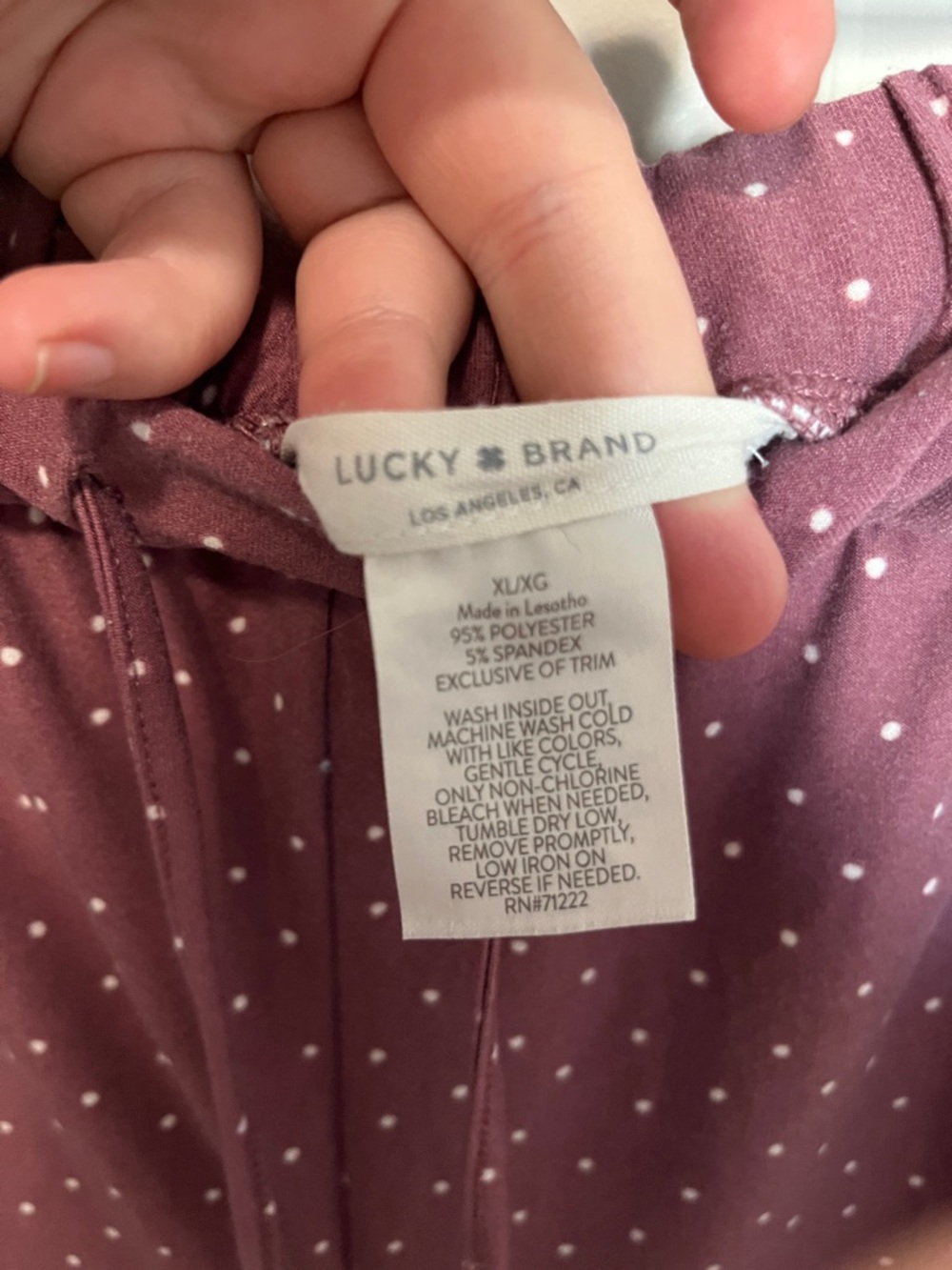 Lucky Brand Mauve Polka Dot Lounge Pants with White Dots - Picture 3 of 4